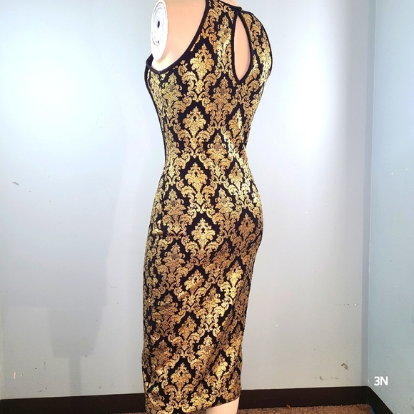 WINDSOR Black and Gold Midi Dress, S - Picture 4 of 8